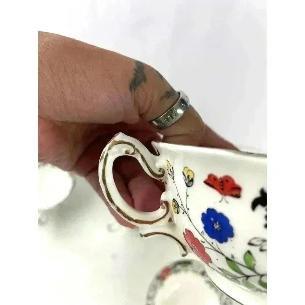 VTG Set of 5‎ Swansea Soup Dish Bowl Floral Pattern Bone China Canton Gold Trim